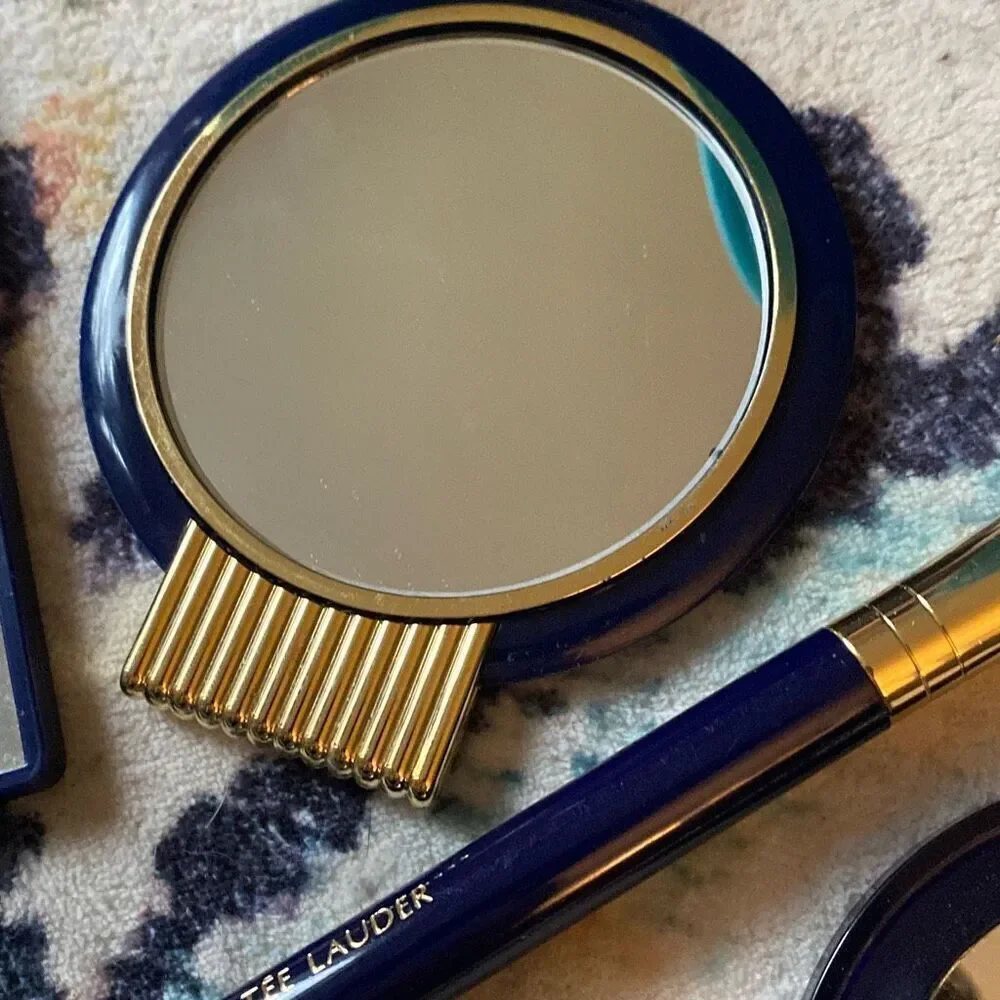 Estée Lauder make up bag train case with compact mirrors and blush brush